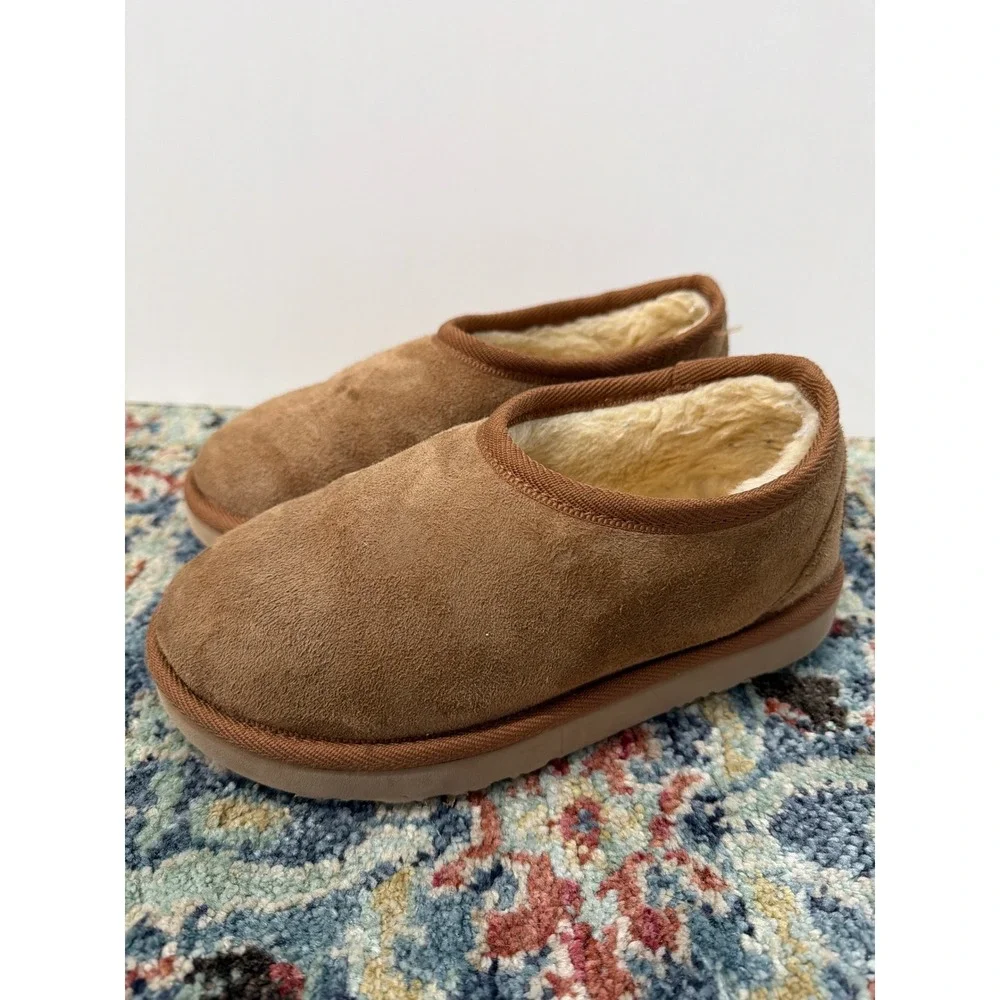 Australian Made Slippers Kids Size 4 Youth Brown Shearling Suede Cozy